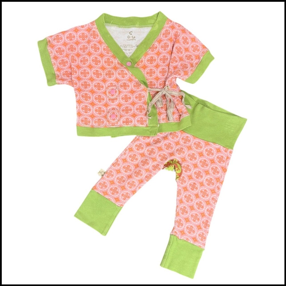 Lulolly Legs Boutique Organic Baby Knit Kimono Leggings Set Euro 0-6M Pink Green
